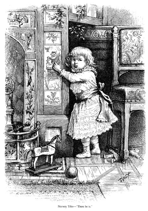 Girl Spots Santa Claus on Nursery Tiles