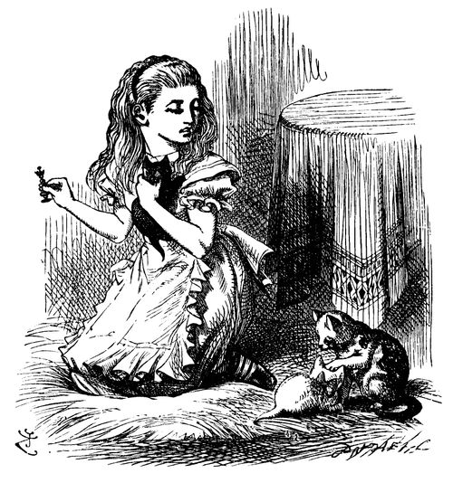 Through the Looking Glass - Alice with Playing Kittens