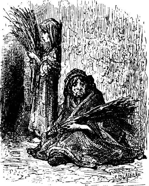 Destitute Mother and Daughter Selling Brush