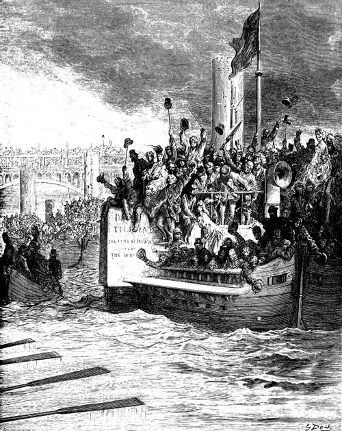 Oxford-Cambridge Boat Race, 1870 - Barges Pursue the Crews