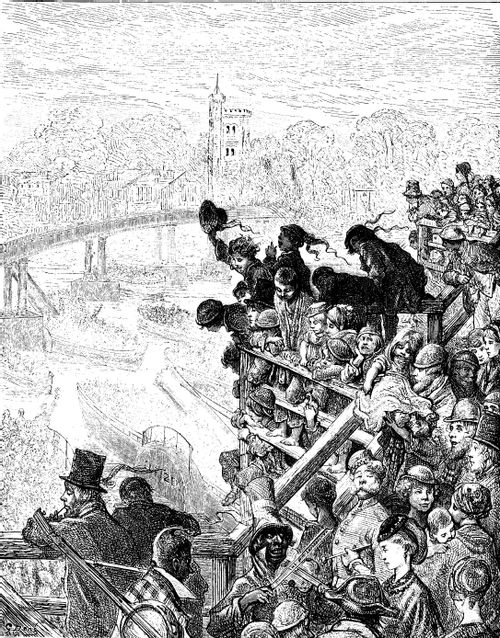 Oxford-Cambridge Boat Race, 1870 - Crowds on Putney Bridge
