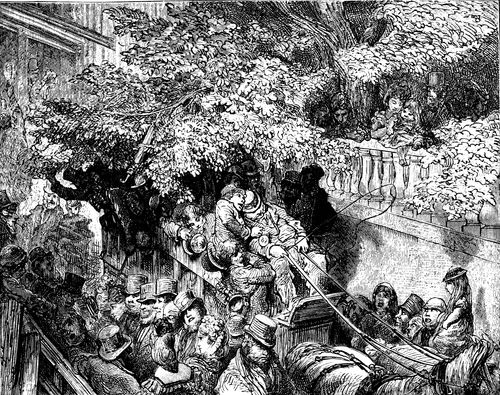 The Epsom Derby - Omnibus Squeezes Past Crowds