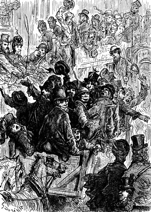 Cartload of Boisterous Cockneys Tipping a Gentleman's Hat