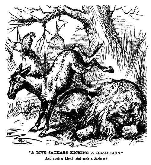 Democratic Donkey (first use of symbol) Posthumously Attacking Edwin Stanton