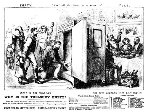 New York Corruption - 'The City Treasury - Empty to the Workmen, and the Four Masters who Emptied It'