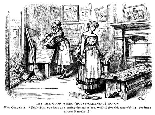 The Tammany Ring Defeated- Columbia and Uncle Sam set to work on Cleansing their House from Corruption