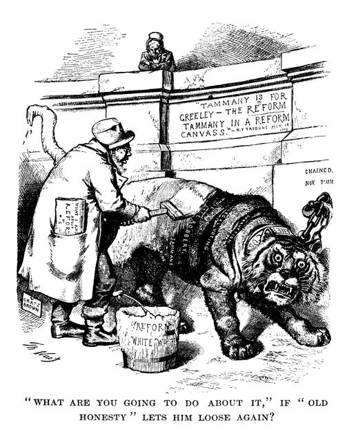 Horace Greeley Whitewashing the Tammany Tiger