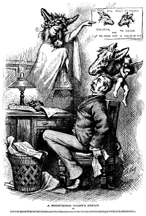 James Bennett (NY Herald Editor) Parodied as Nick Bottom with the Illusion of Pres. Grant's 'Caesarism'