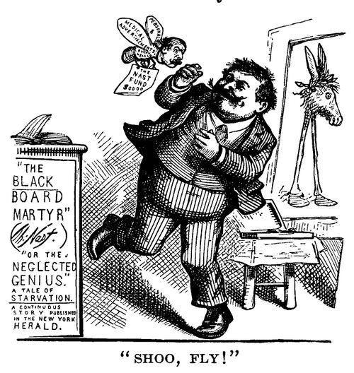 Parody of Thomas Nast's Penury and Resultant Lecture Tour