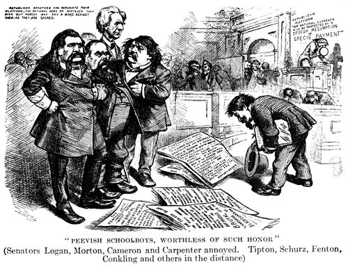 Caricature of the Greenback (Pro-Inflation) Group as 'Peevish Schoolboys'