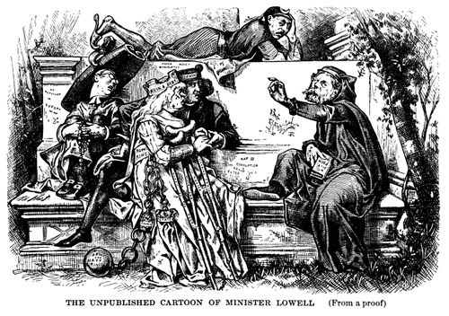Unpublished Cartoon of James R Lowell, lecturing Corrupt European States