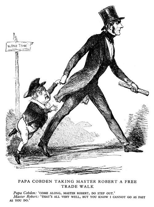 'Papa Cobden Taking Master Robert [Peel] A Free Trade Walk'