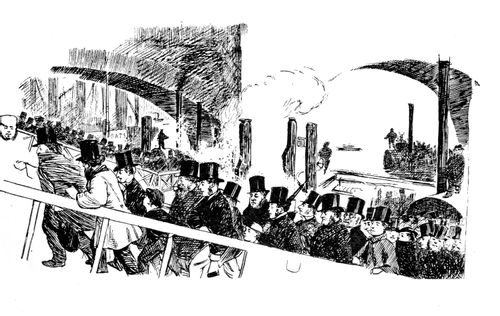 Gangway and steamboats at London Bridge.