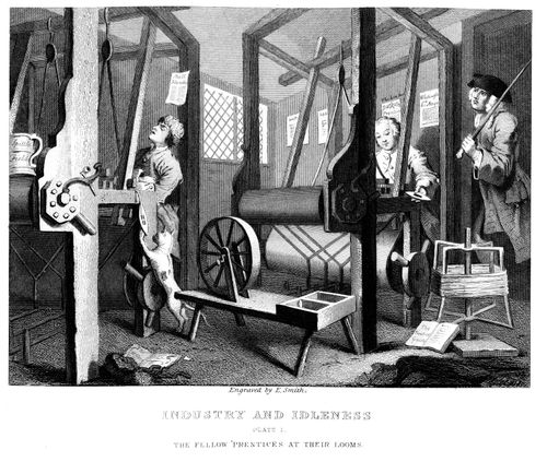 Industry and Idleness - The fellow apprentices at their looms.