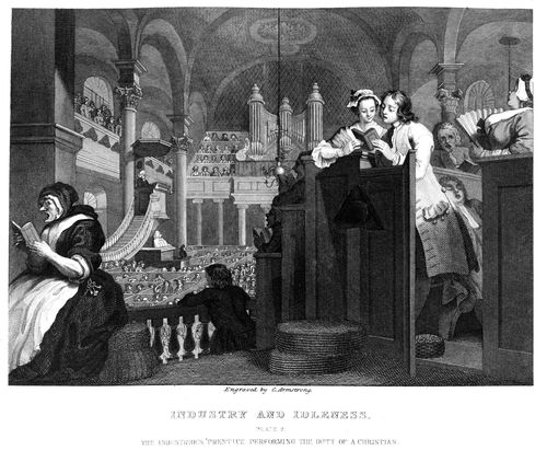 Industry and Idleness - The industrious apprentice performing the duty of a Christian.