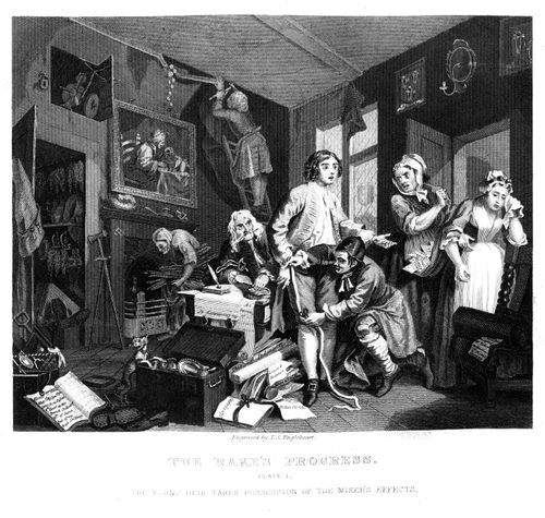 The Rake's Progress - The young heir takes possession of the miser's effects.