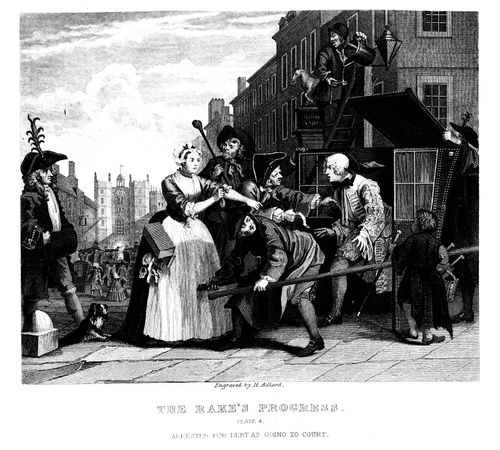 The Rake's Progress - Arrested for debt as going to court.