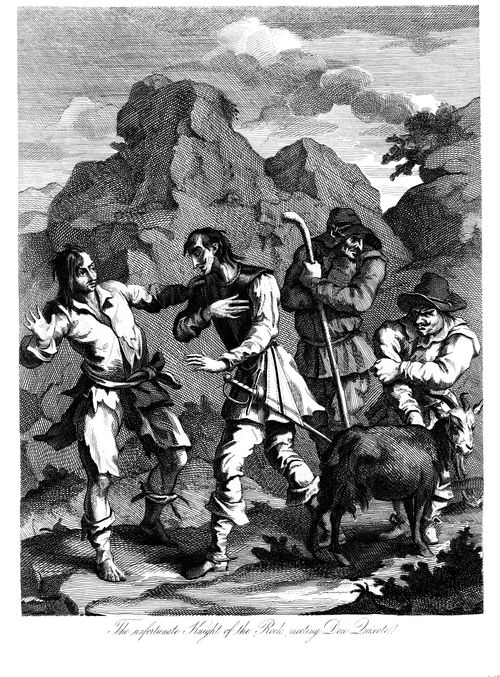 The unfortunate Knight of the Rock meeting Don Quixote.