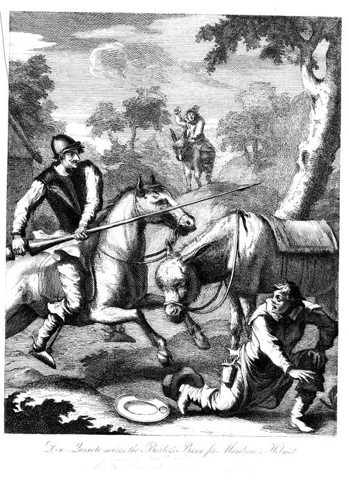 Don Quixote seizes the Barber's Bason fot Mambrino's Helmet.