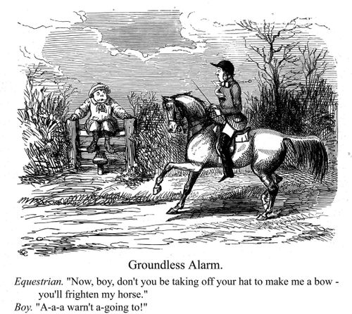 An equestrian warning a child.