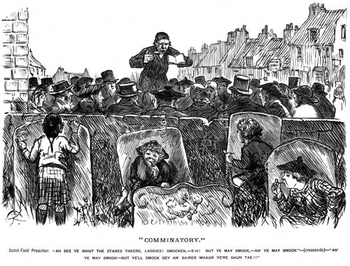A crowd listening to a preacher.