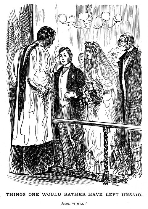 A bride and groom at the altar.
