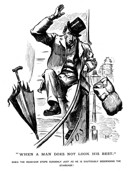 A man stumbling as his bus comes to a halt.