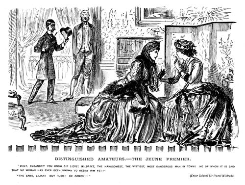 Two ladies discussing the tall gentleman approaching
