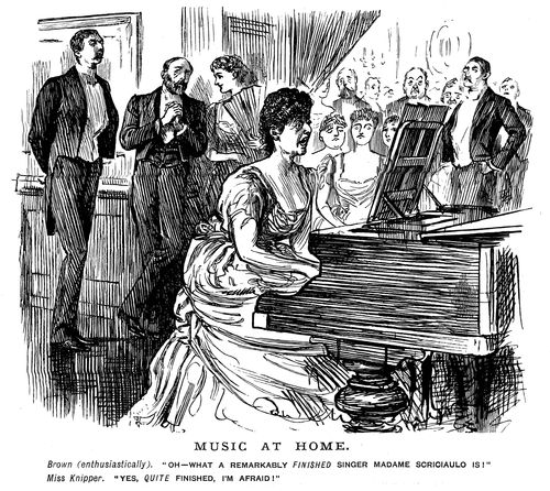 A man and a woman discussing the skill of the pianist.