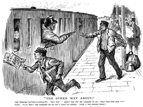 An argument between a passenger and a train porter.