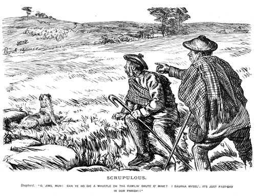Two farmers discussing a sheep-dog on the loose.