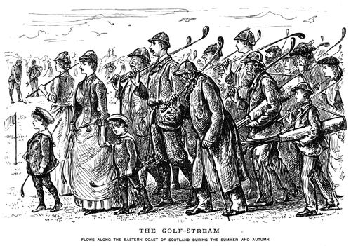 A group of golfers awaiting their turn.