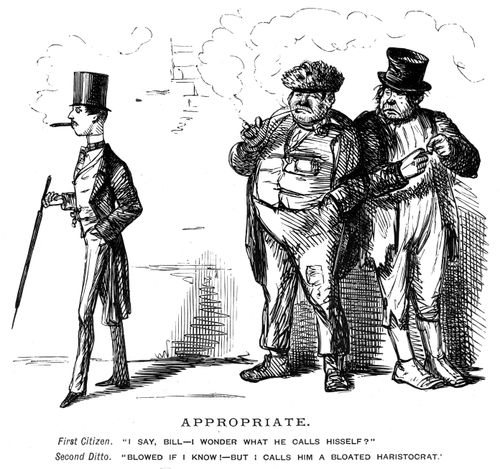 Two tramps discussing a passing gentleman.