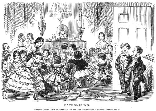 Two boys acting condescendingly towards the other children.