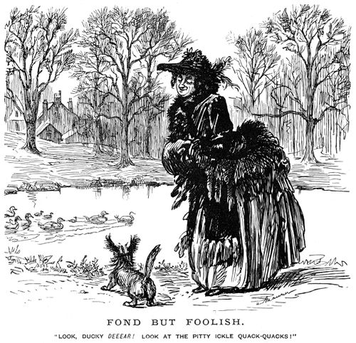 A lady walking her dog by a pond.