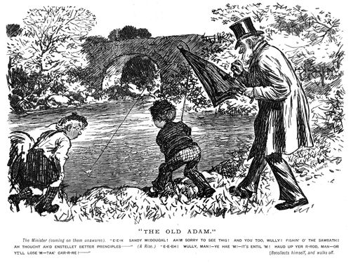 Two boys fishing in a river.