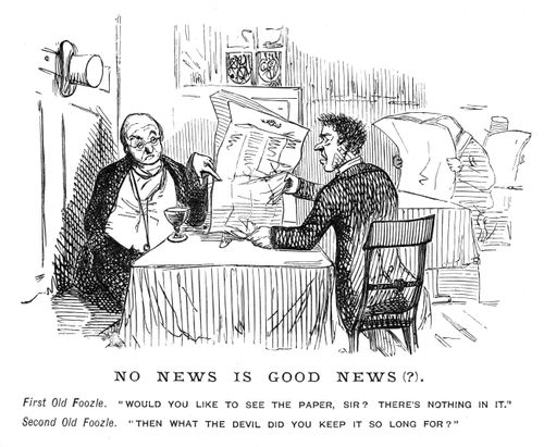 Two men arguing over possession of a newspaper