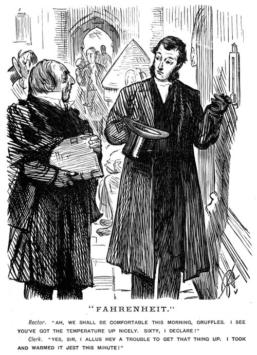 A clerk misunderstanding the use of a thermometer.