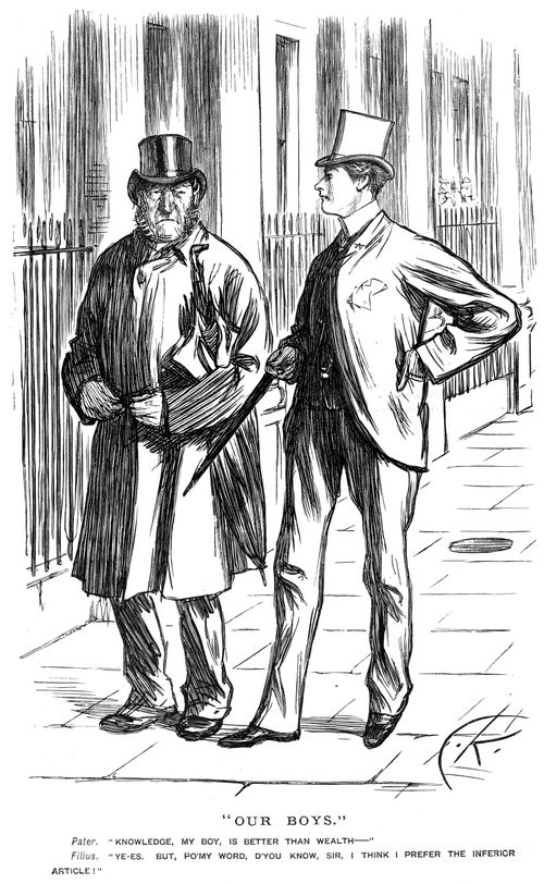 A father and son discussing wealth and knowledge