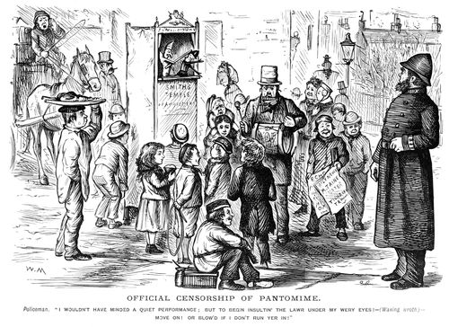 A policeman ending a puppet show