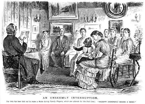 A child interrupting family prayers