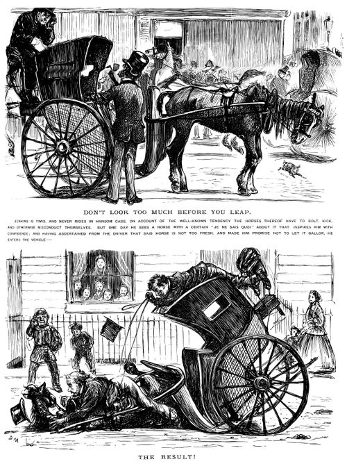A man riding in a hansom cab for the first time