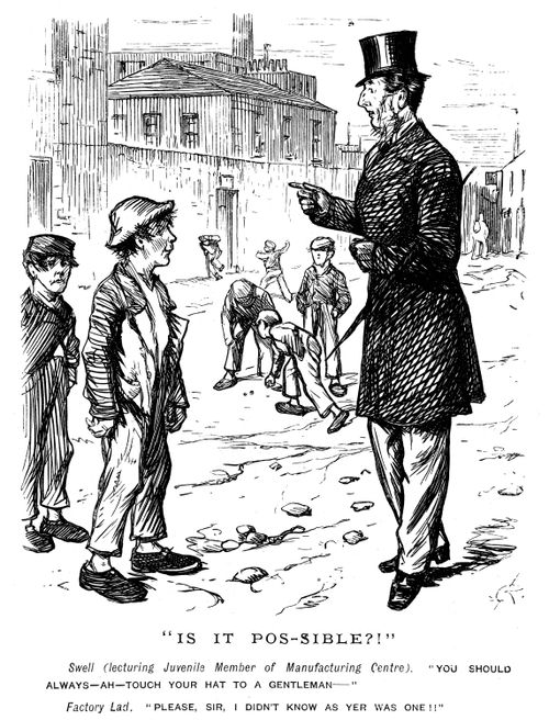 A gentleman giving some children a lesson in manners