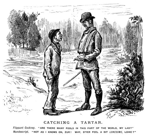 A young man replying cheekily to an older gentleman