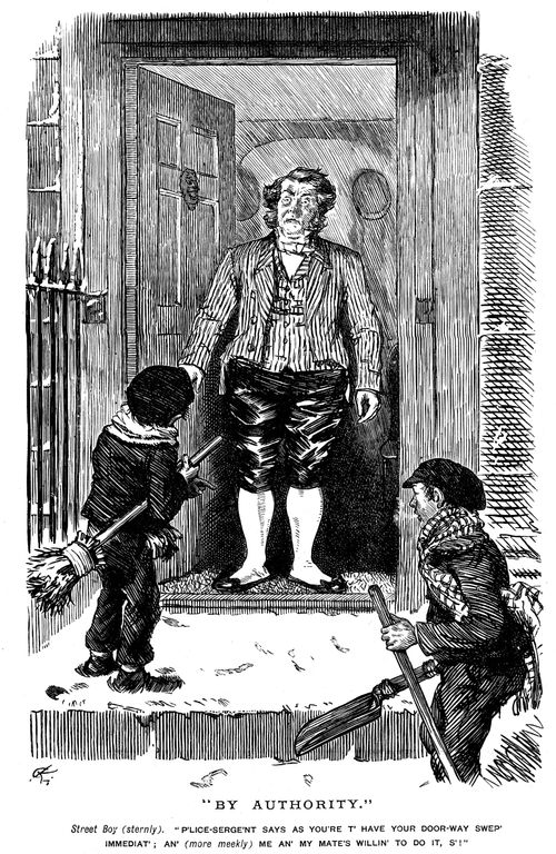 Two children sweeping a doorway