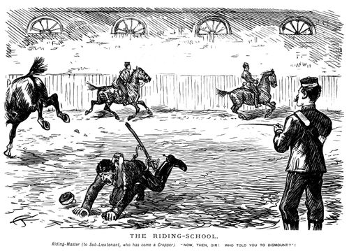 A man being reprimanded for falling off of his horse