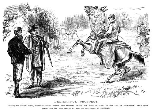 A man facing the prospect of riding on an excitable horse