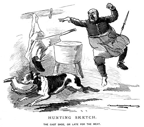 A dog stealing some meat from a hunter
