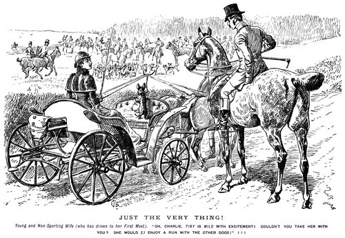 A woman asking if she can let her little dog join in with the hunt