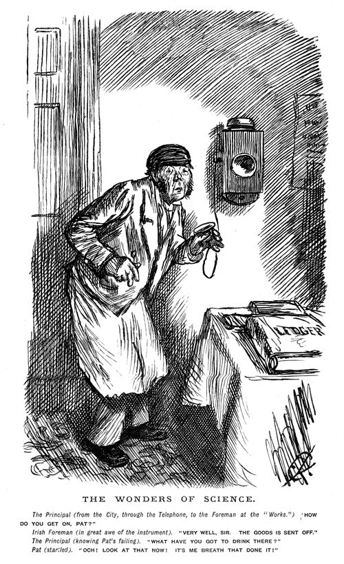 An Irishman unfamiliar with how a telephone works